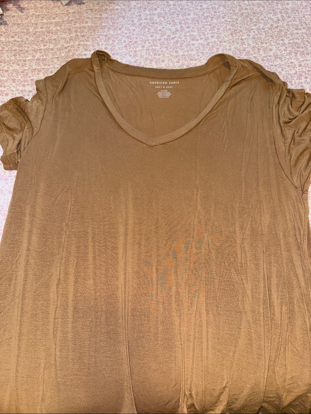 American Eagle Outfitters Women's V-Neck Short Sleeve Top - Brown